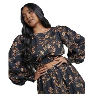 Charlie Holiday Sweet Tropics Black & Orange Cropped Top | Size Medium